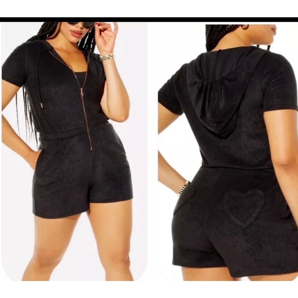 Yitty Terry Short Onsie / Romper / Jumper NWT!! Black,Heart Back Pockets - SzMed